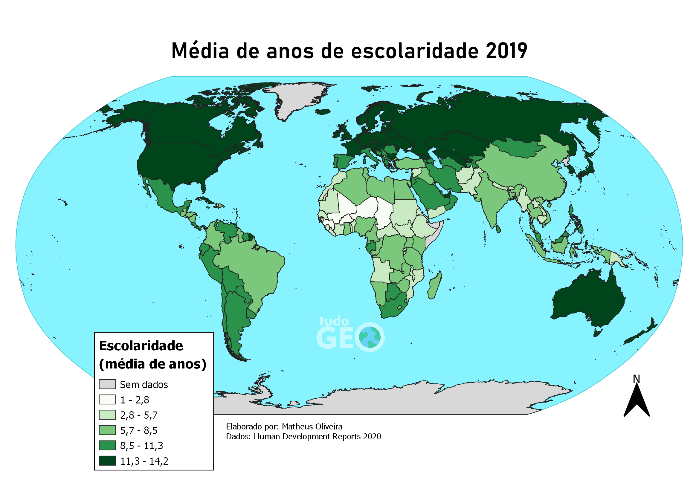 Mapa Da Média De Anos De Escolaridade 2019 - TudoGeo