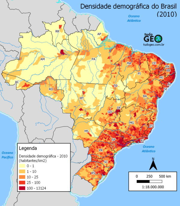 Densidade demográfica do Brasil TudoGeo